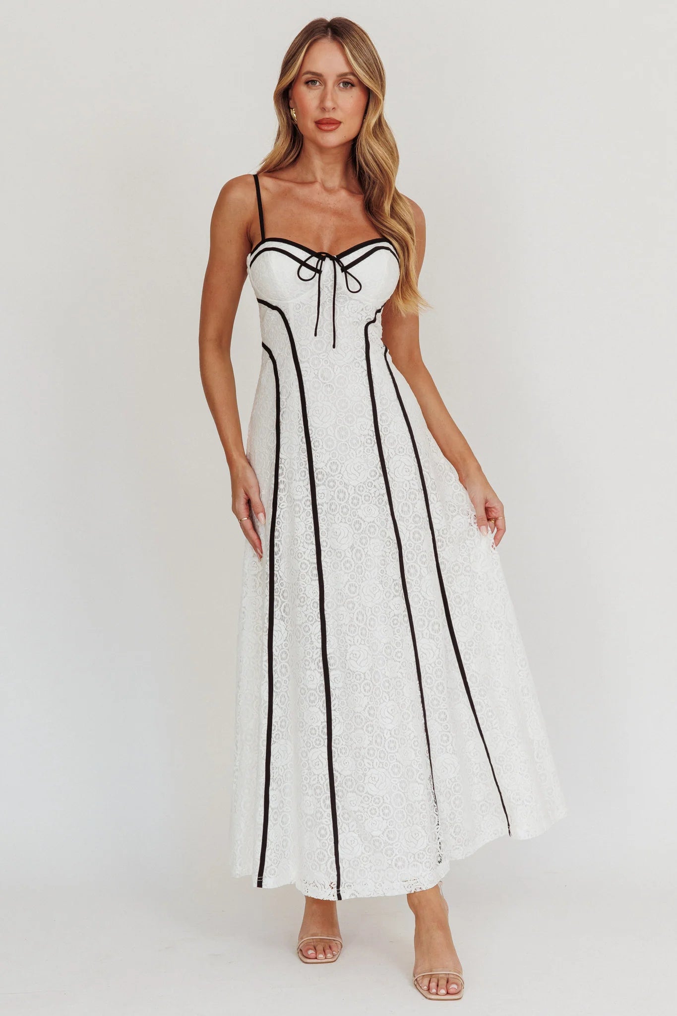 Find Your Way Lace Contrast Maxi Dress White